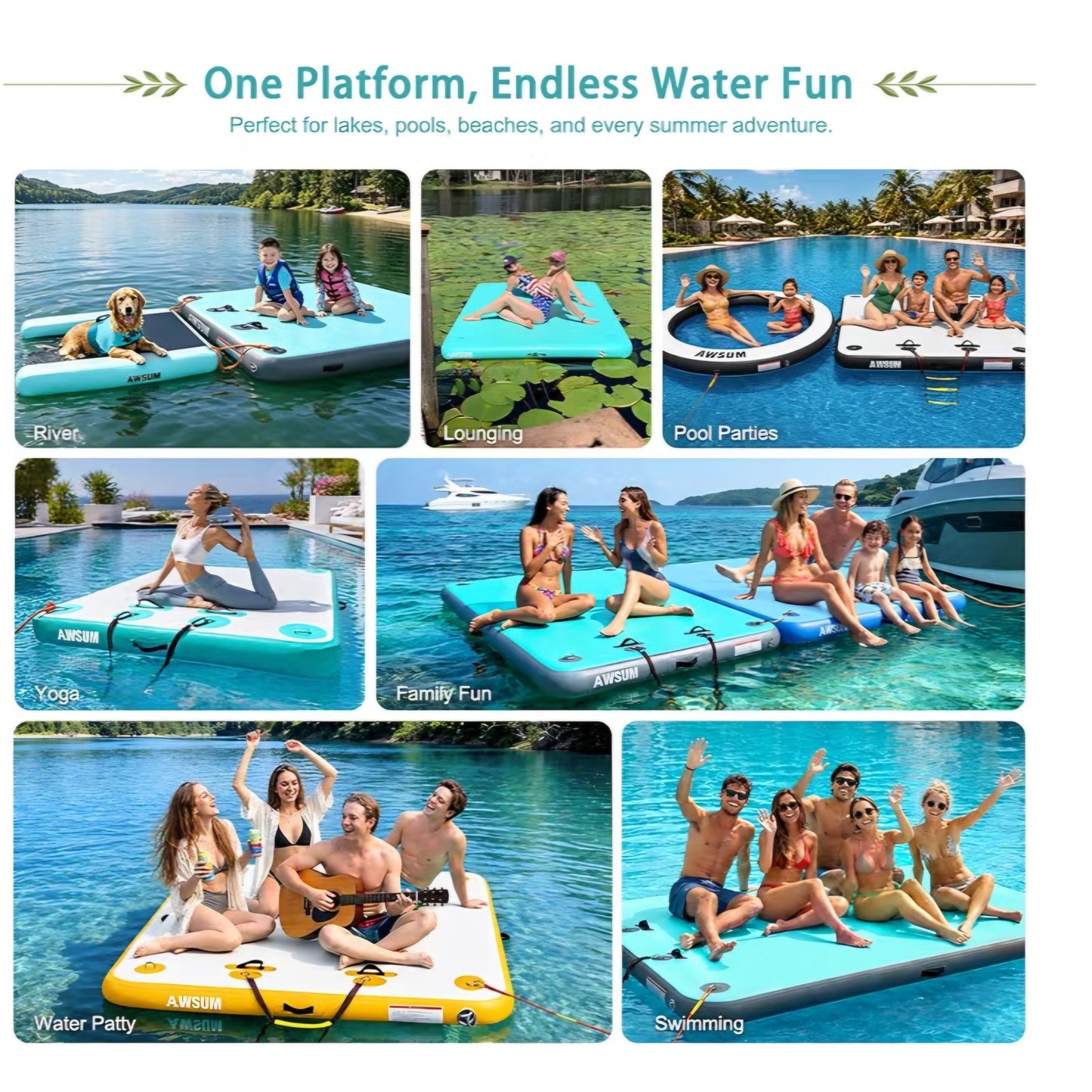 Inflatable Floating Dock Air Dock Platform Floating Island Raft with None-Slip Surface