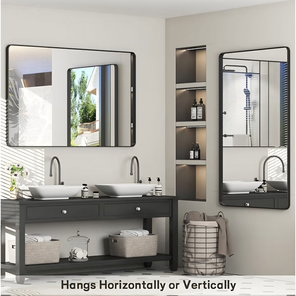 55x36 Inch Black Framed Bathroom Mirror for Wall, Large Matte Metal Framed Wall Mirror