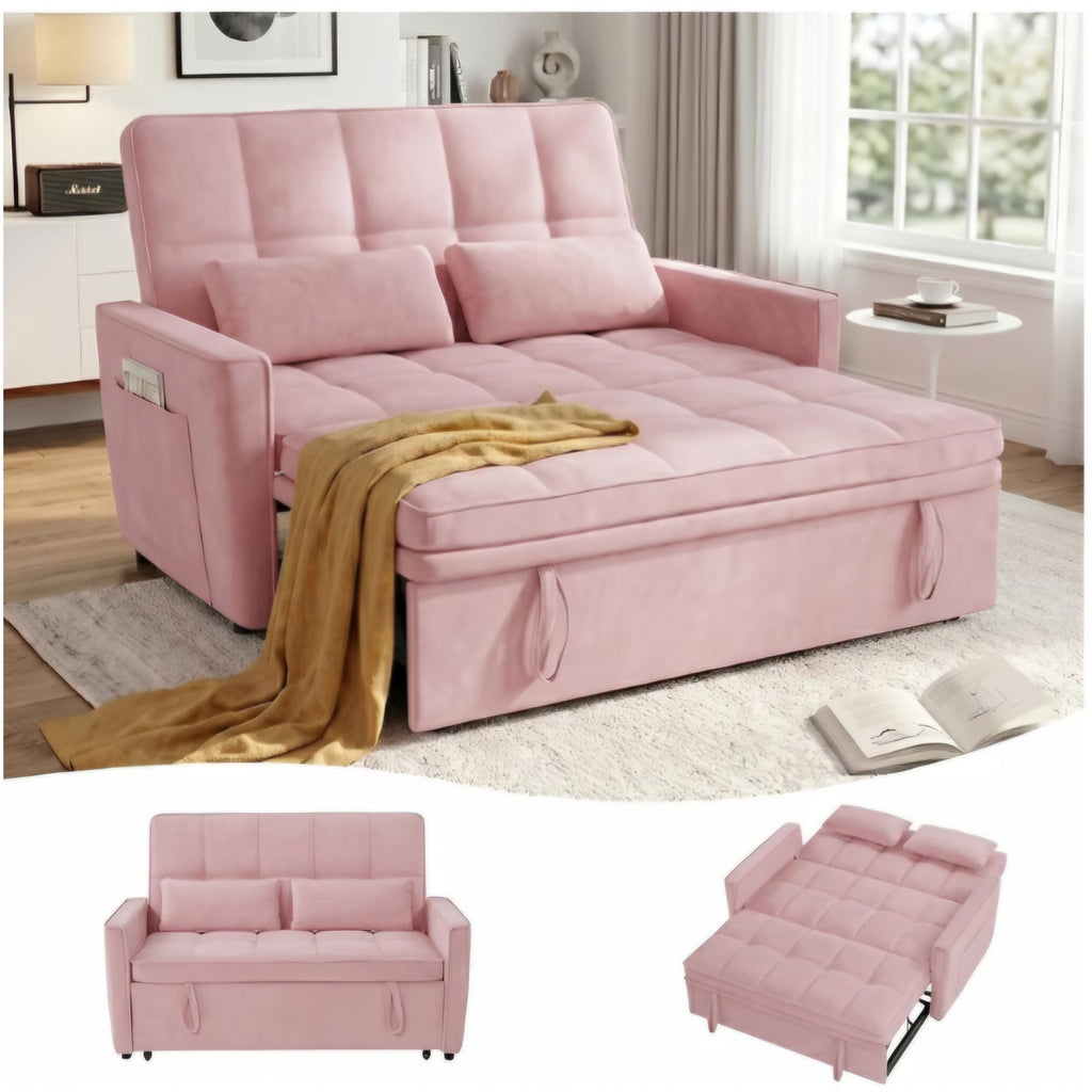 54'' Sleeper Sofa Bed, Convertible Pull Out Couch Futon for for Living Room,Apartment Pink Loveseat
