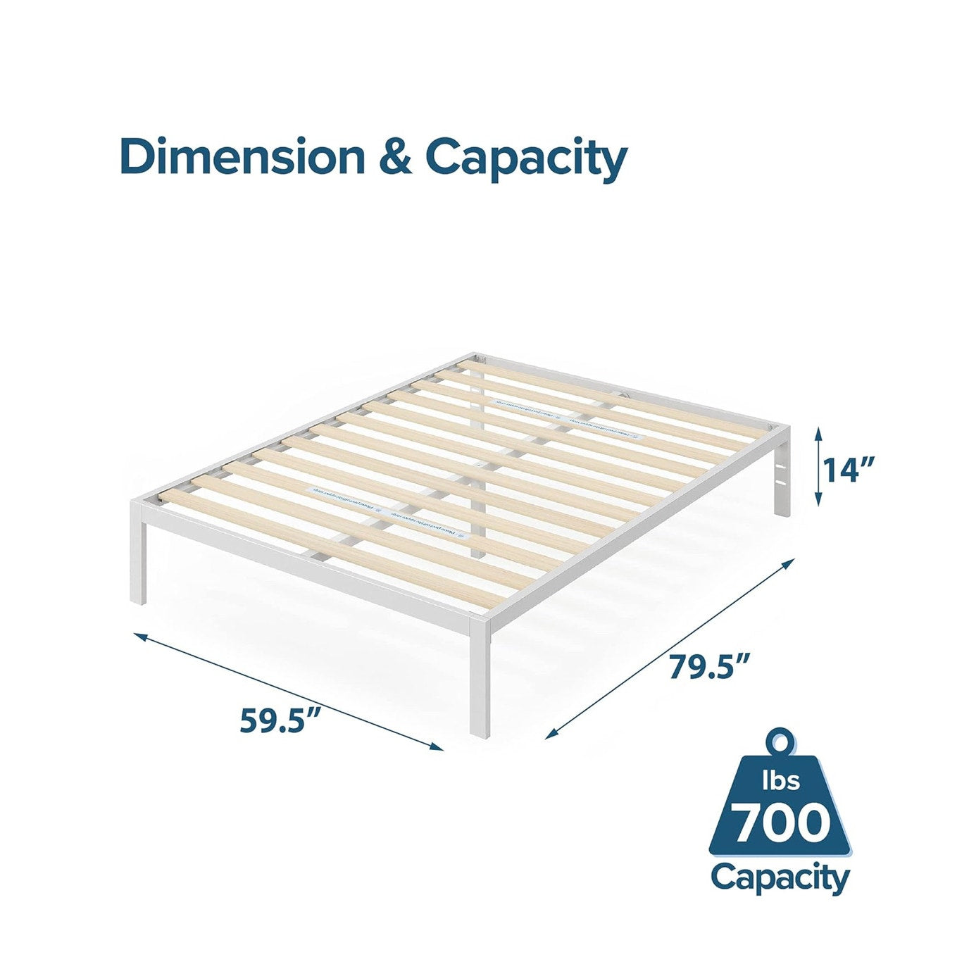 ZINUS Mia Metal Platform Bed Frame, Wood Slat Support, No Box Spring needed,White, Queen