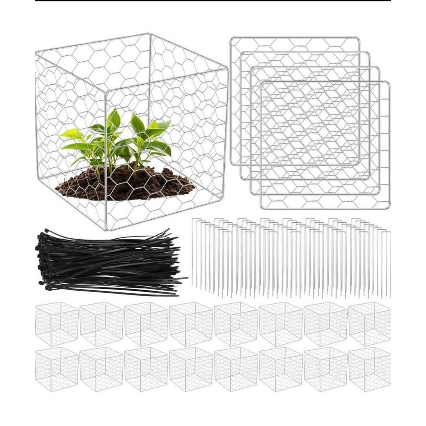 Zubebe 16 set wire plant protectors square wire plant cages mesh 12 x 20
