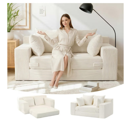Boneless Loveseat Sleeper Sofa Bed, 3-in-1 Convertible Sofa Bed and Futon Couch with 4 Pillows
