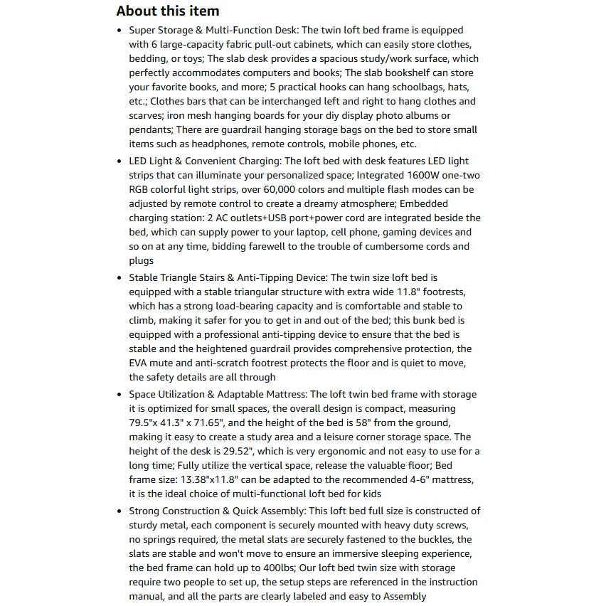 Decofy Twin Loft Bed with Desk and 6 Storage Drawers, Metal Loft Bed Twin Size