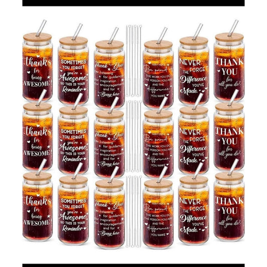 $30 obo Yungyan 18 Pcs Thank You Gifts Bulk 16 oz Glass Cups Inspirational Appreciation Glass with L