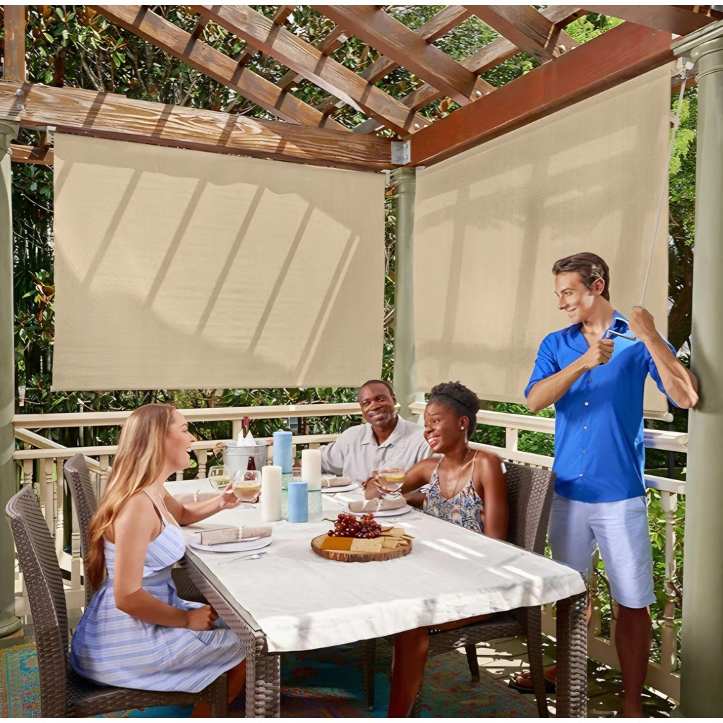Coolaroo Outdoor Roller Shade with Wand - 80% UV Block Breathable Light Filtering