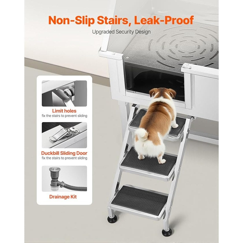 VEVOR 38 In Stainless Steel Dog Washing Station, Pet Grooming Tub with Hot & Cold Faucet, Showerhead