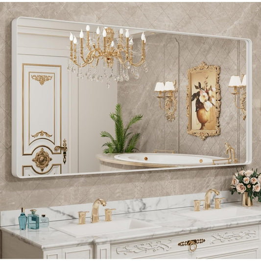 LOAAO 72x40 Inch White Metal Framed Bathroom Mirror for Wall, White Bathroom Vanity Mirror Farmhous