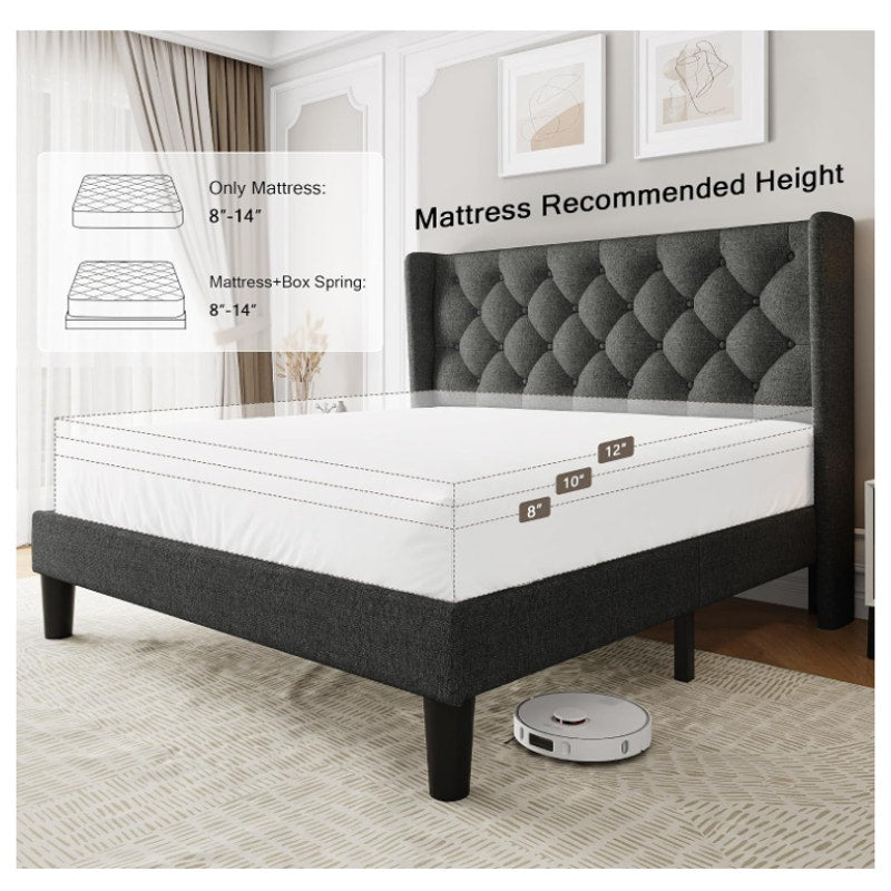 Einhomn Queen Size Platform Bed Frame with Fabric Upholstered Wingback Headboard