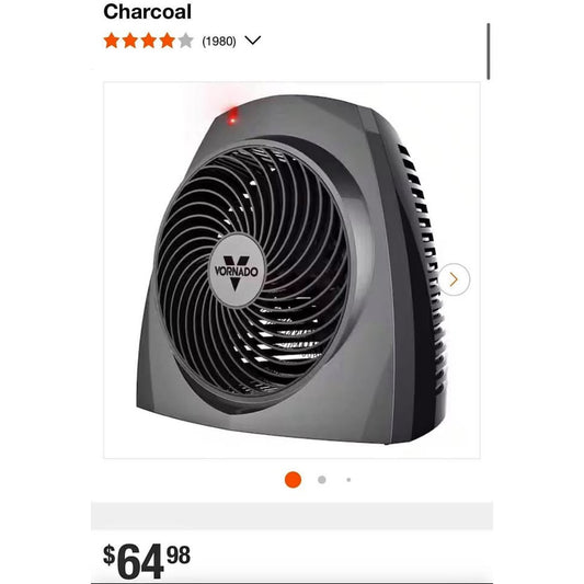 Vornado VH200 1500-Watt Electric Portable Space Heater, Whole Room Vortex Heat Circulation, Charcoal