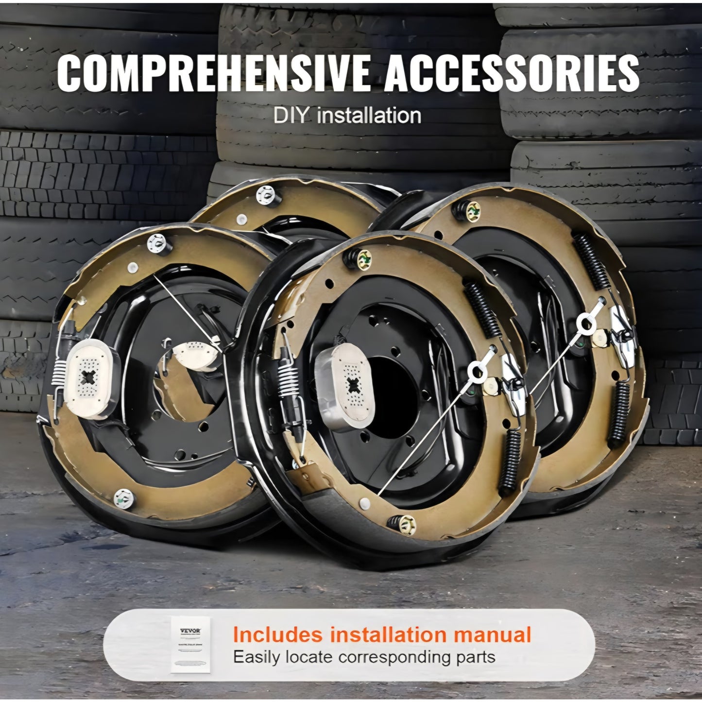 VEVOR Electric Trailer Brake Assembly, 12" x 2", 2 Pairs Self-Adjusting Electric Brakes Kit for