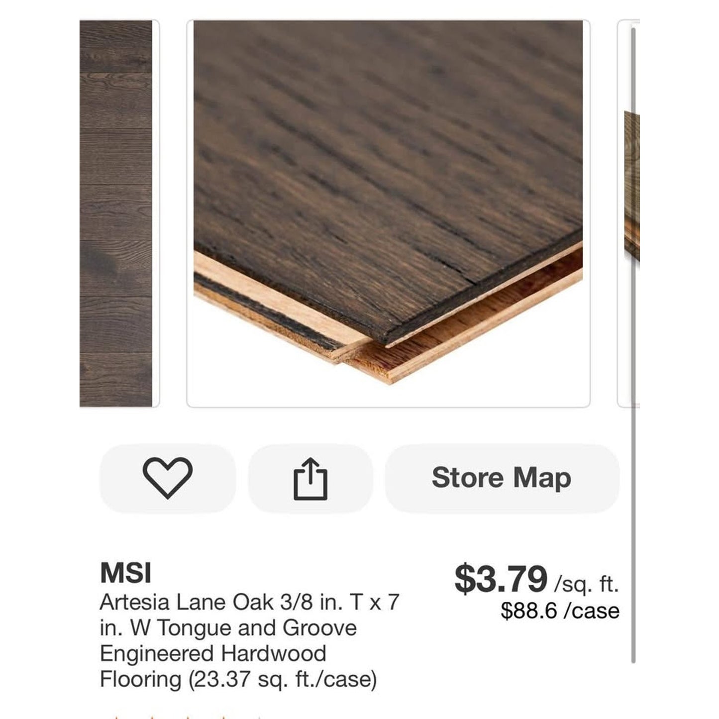 Artesia lane oak 3/8 in. Tx7in. W Tongue and groove engineered hardwood flooring (23.37 sq. ft/case)