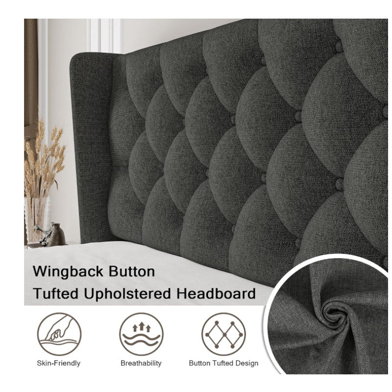Einhomn Queen Size Platform Bed Frame with Fabric Upholstered Wingback Headboard