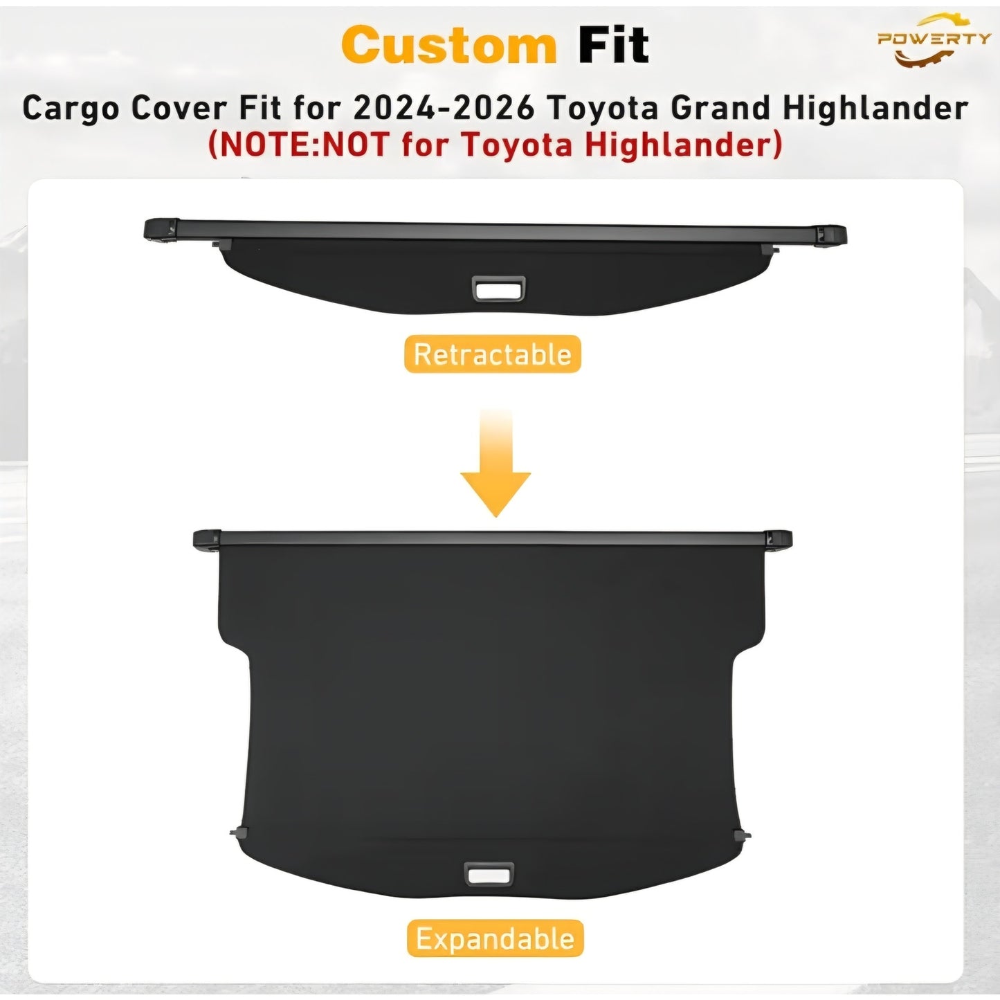 Retractable Cargo Cover for 2024-2026 Toyota Grand Highlander(NOT for Highlander)