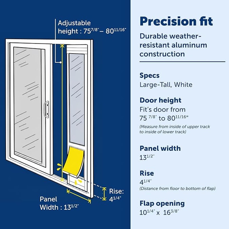 PetSafe Sliding Glass Pet Door - Large Dogs to 130 lb - White, 75 7/8" to 80 11/16".