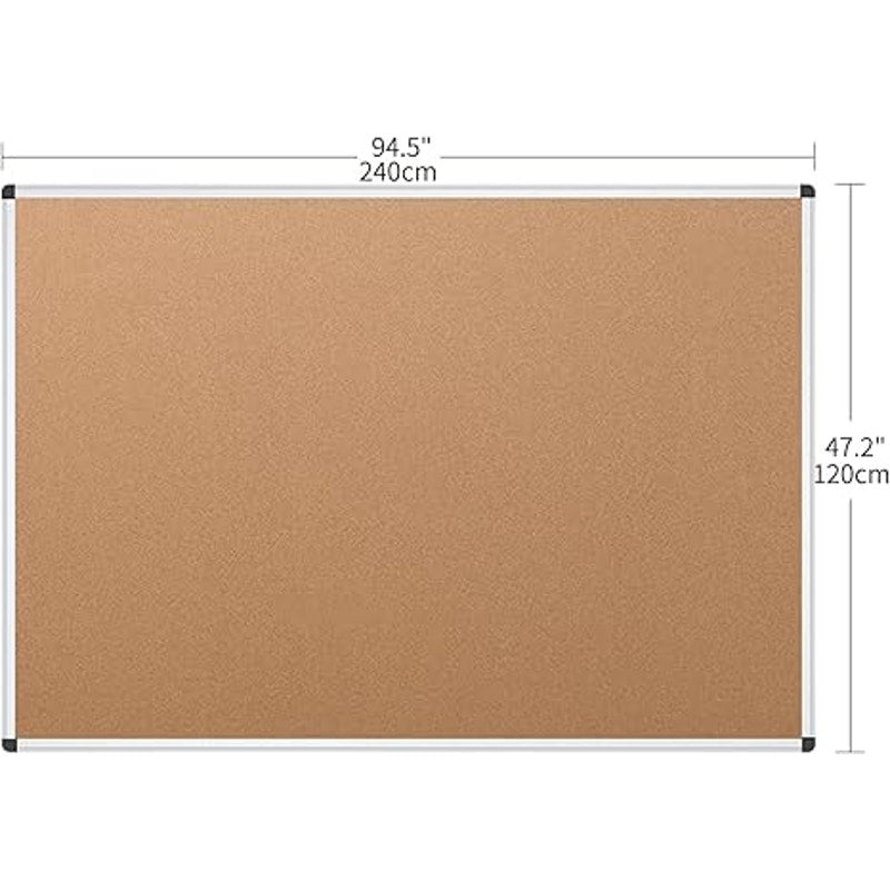 VIZ-PRO Large Cork Bulletin Board, 96 X 48 Inches, Wall-Mounted, Silver Aluminium Frame, 8' X 4'