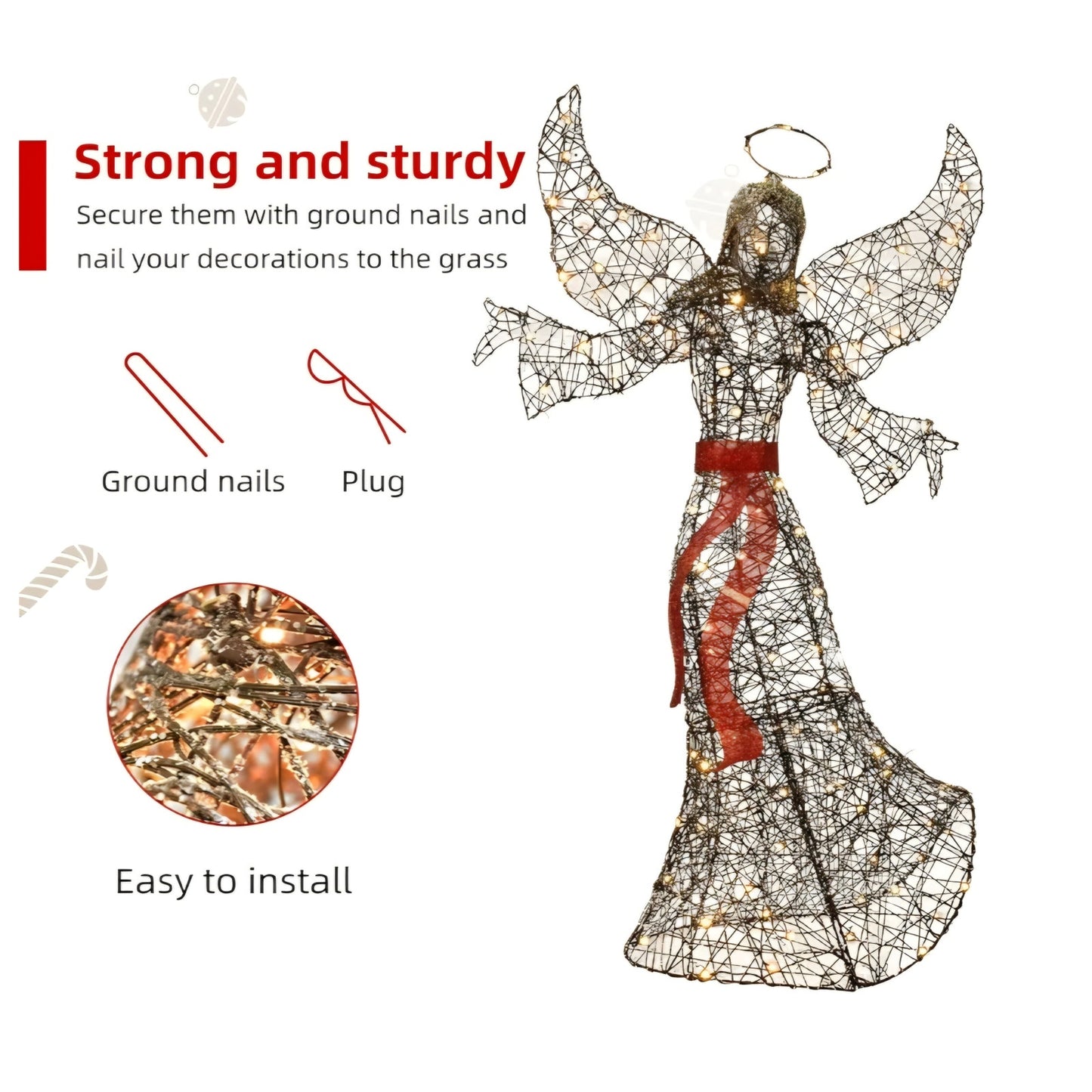 5' Rattan Angel Christmas Decoration for Outdoor - Lighted Angel Christmas Decoration with 120 LED