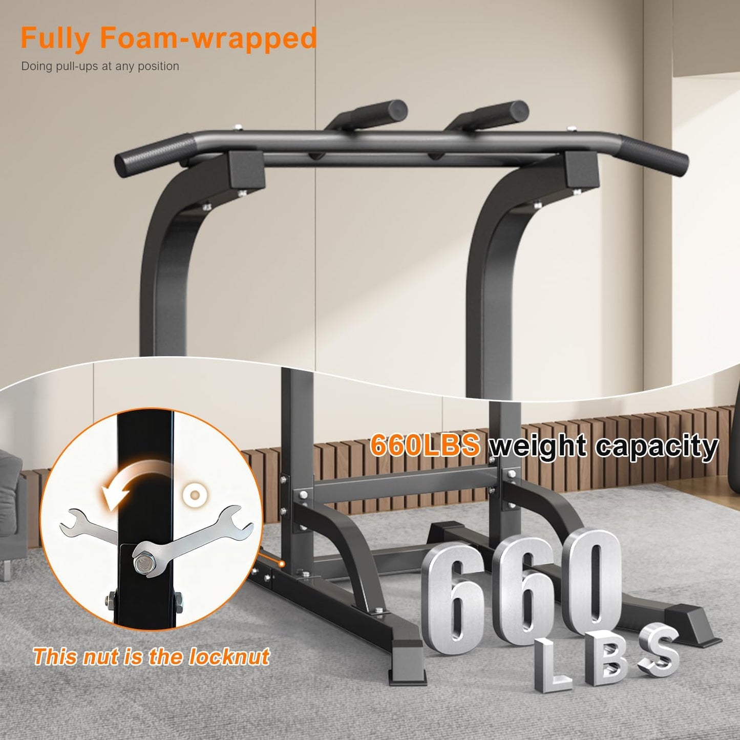 DONIUZ Power Tower Pull Up Bar and Dip Station, Multi-Function Home Gym, Height Adjustable, Black