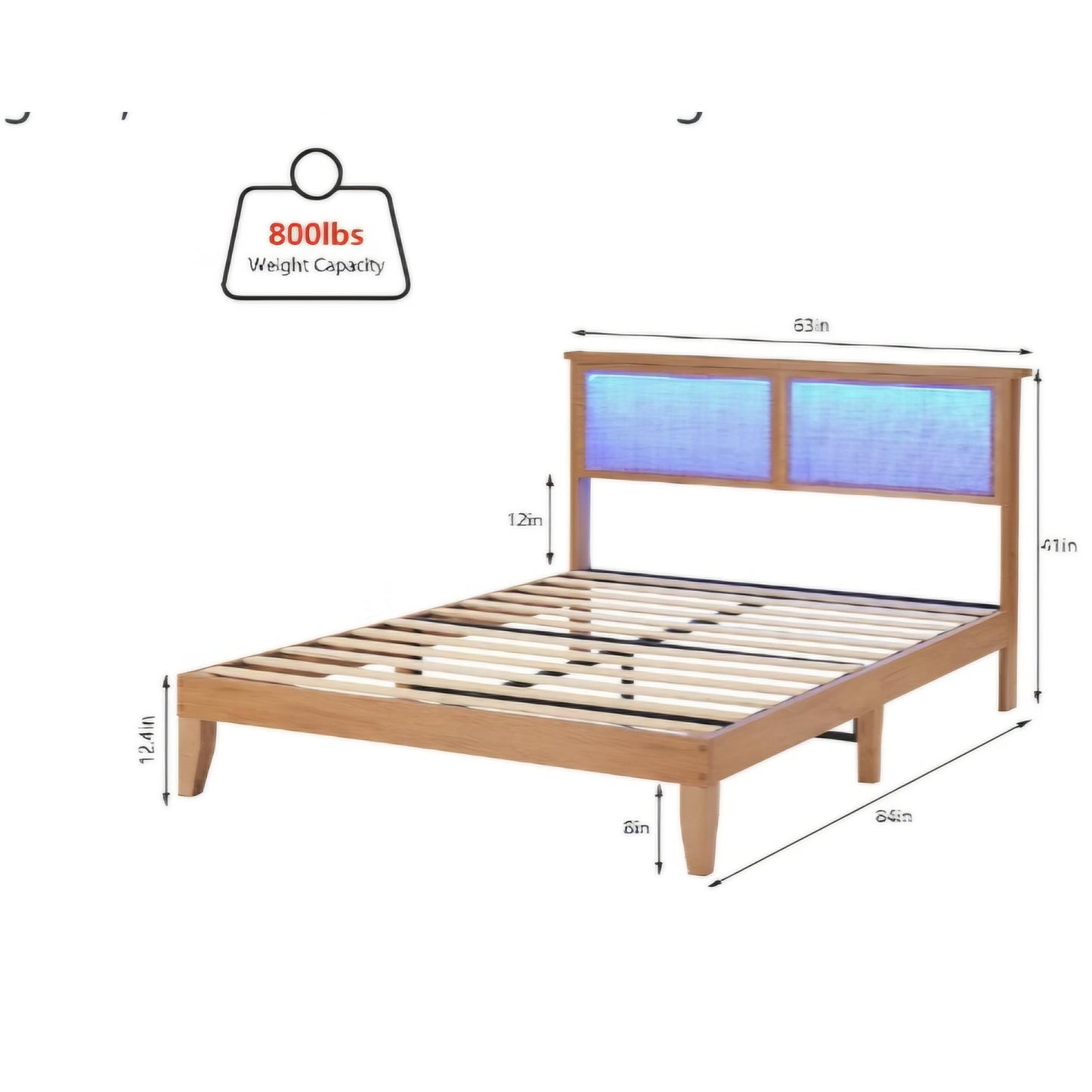 Rattan Full Bed Frame - Full Size Platform Bed Frame with Natural Rattan Headboard