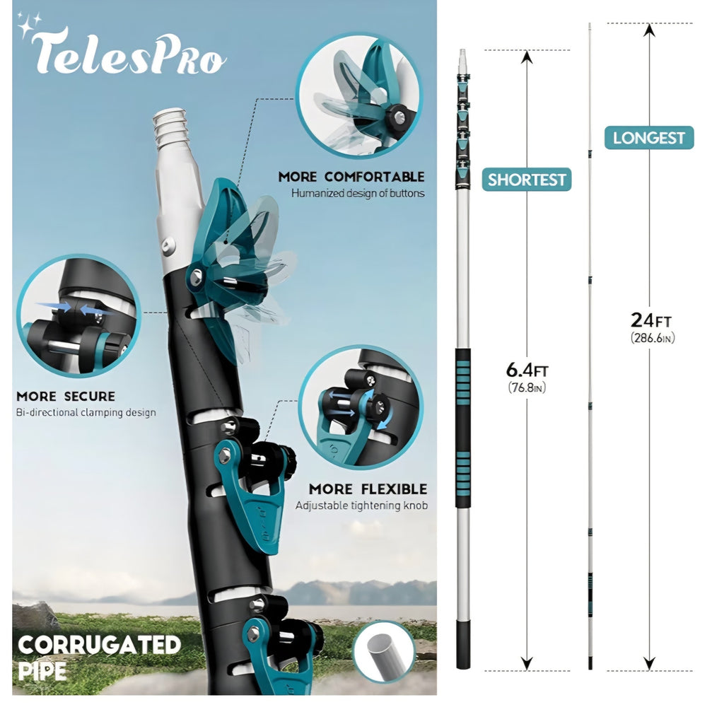 30 Feet High Reach Cobweb Duster with 6-24Ft Extension Pole