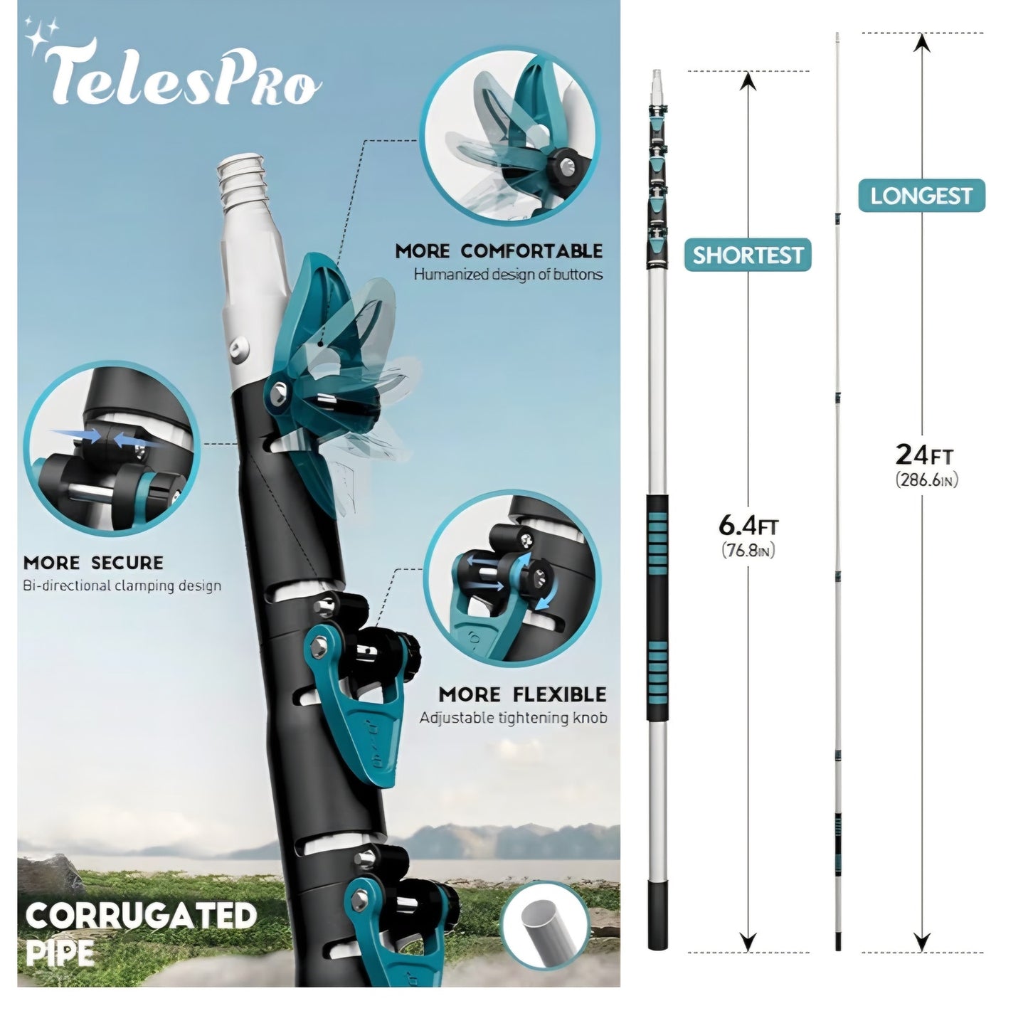 30 Feet High Reach Cobweb Duster with 6-24Ft Extension Pole