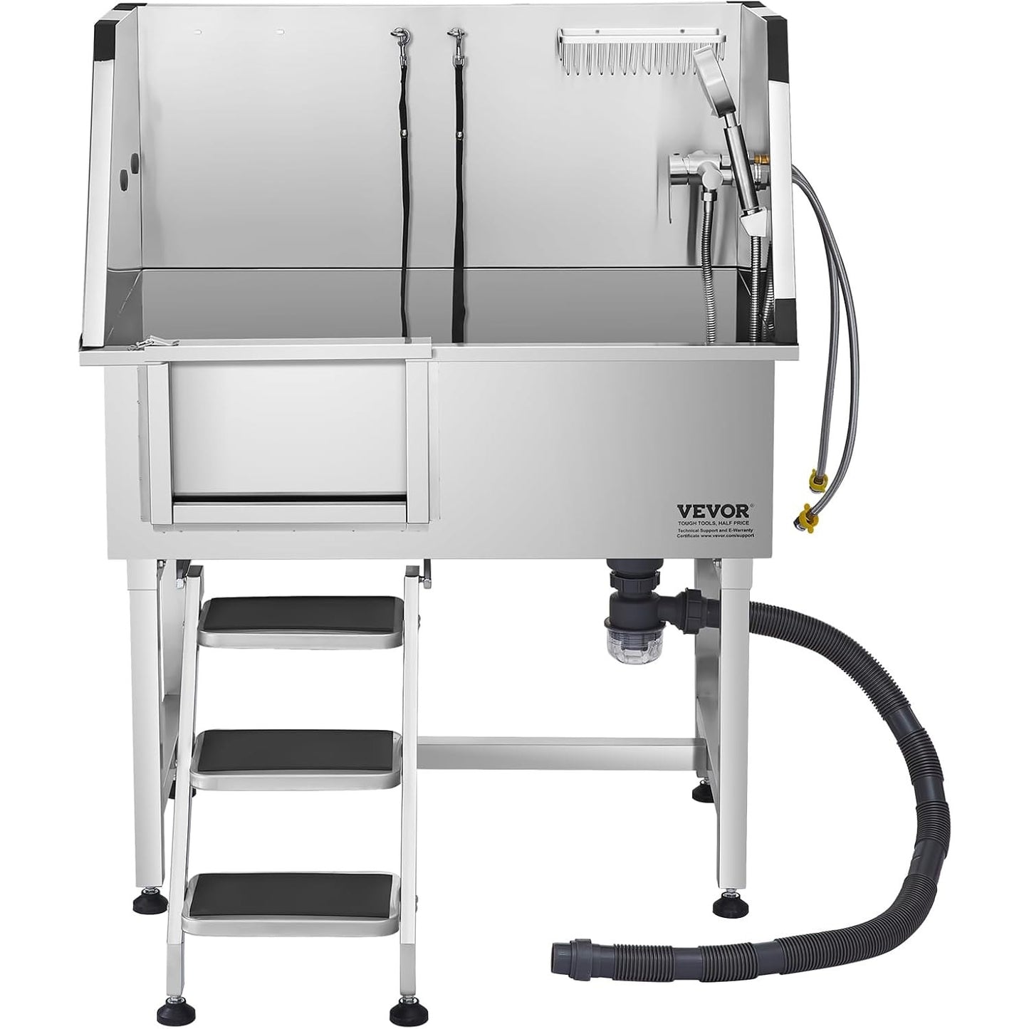 VEVOR 38 In Stainless Steel Dog Washing Station, Pet Grooming Tub with Hot & Cold Faucet, Showerhead