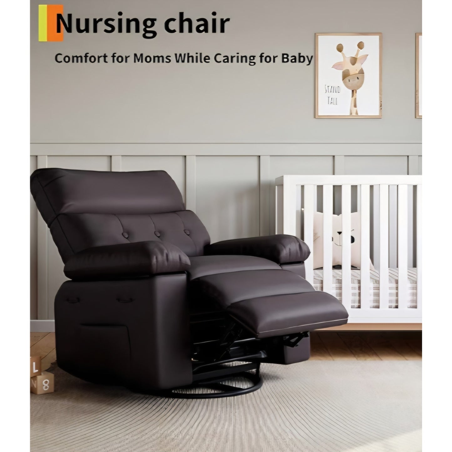 Oversized Leather Recliner Chair - Heat and Massage, Swivel Rocker Manual Recliner for Adults