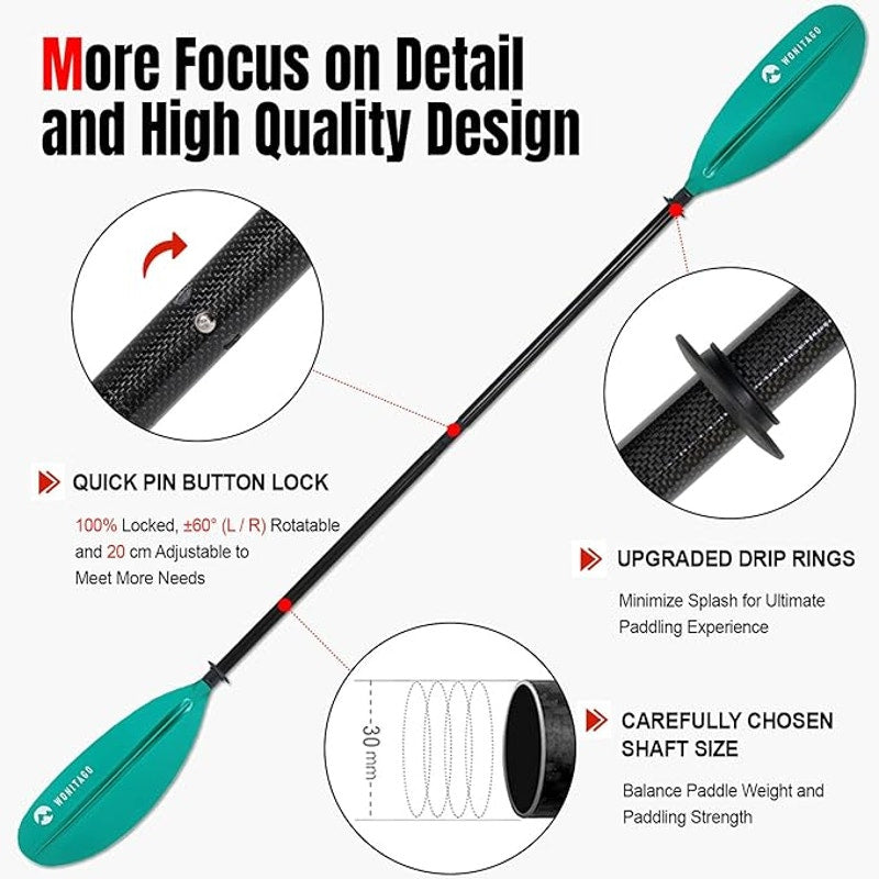 Kayak Paddle Premium Carbon Fiber Paddle, Reinforced PP + Fiberglass Blade, 240-260 cm/94-102 Inches