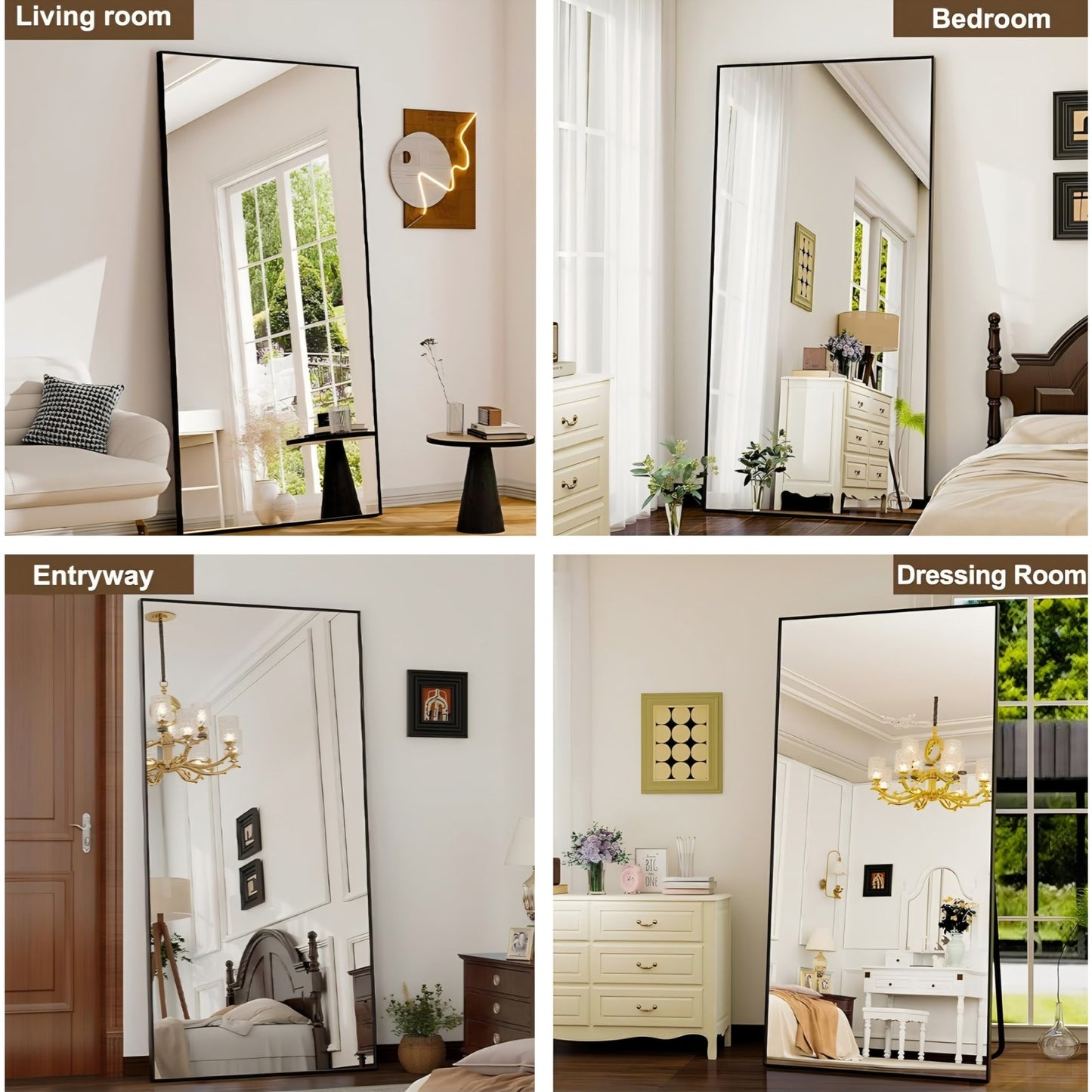 GLSLAND 76"x34" Full Length Mirror Extra Large Hanging or Leaning Rectangle Mirror Aluminum Alloy
