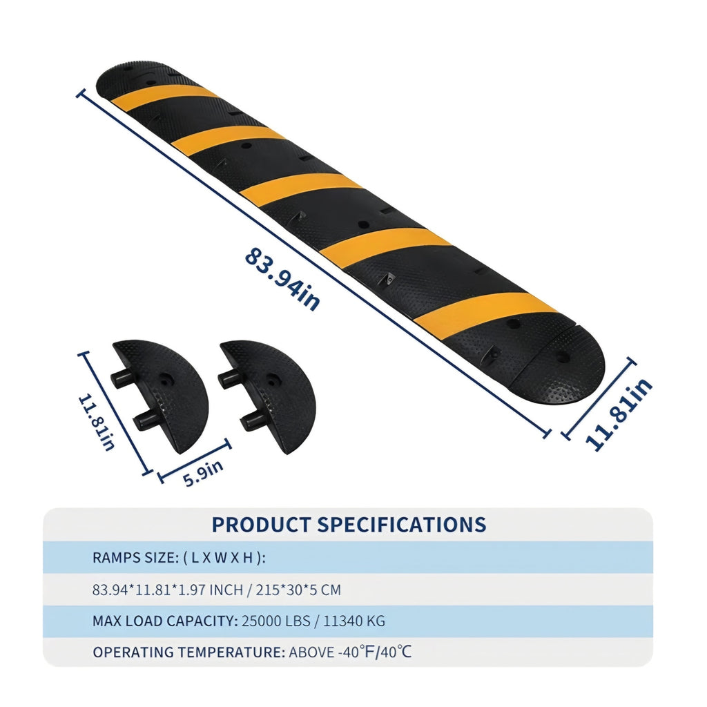 7FT Rubber Speed Bump with 4 End Cap, 2-Pack Speed Bumps for Road, 66000 LBS