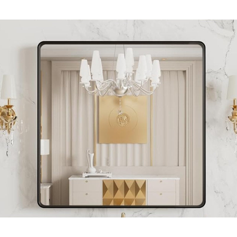 LOAAO 38x38 Inch Black Bathroom Mirror Metal Framed