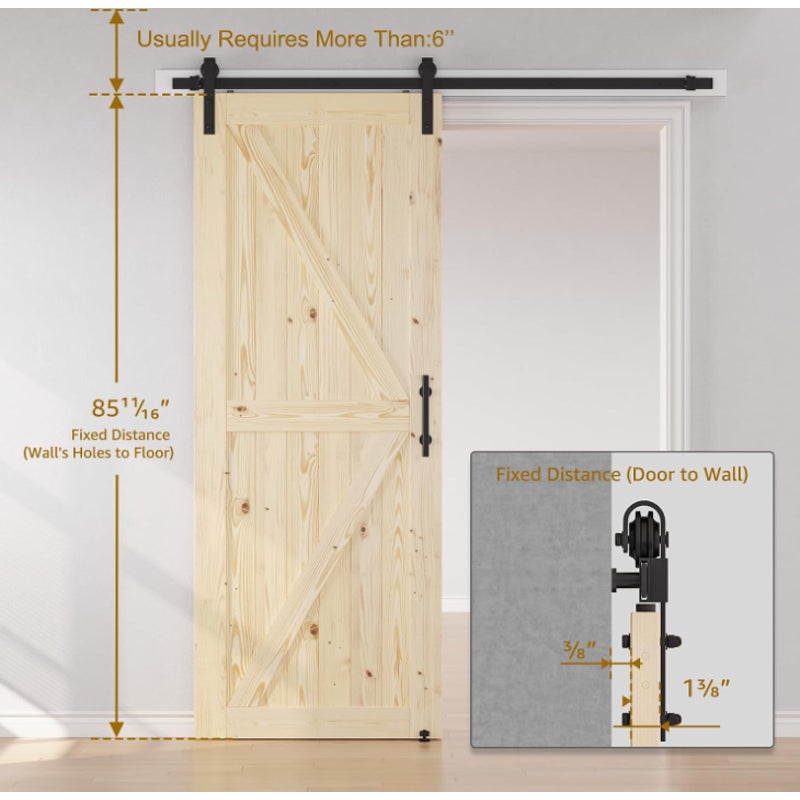 SMARTSTANDARD 36in x 84in Sliding Barn Door with 6.6ft Barn Door Hardware Kit Included