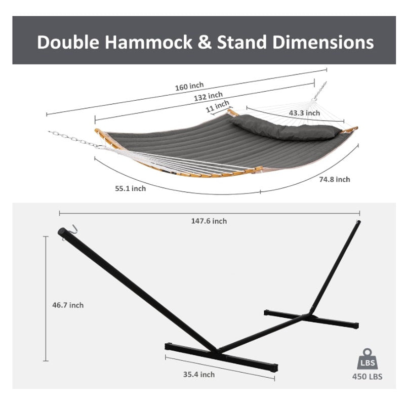 SUNCREAT Double Portable Hammock with Stand, 2 Person Hammock with Curved Spreader Bar