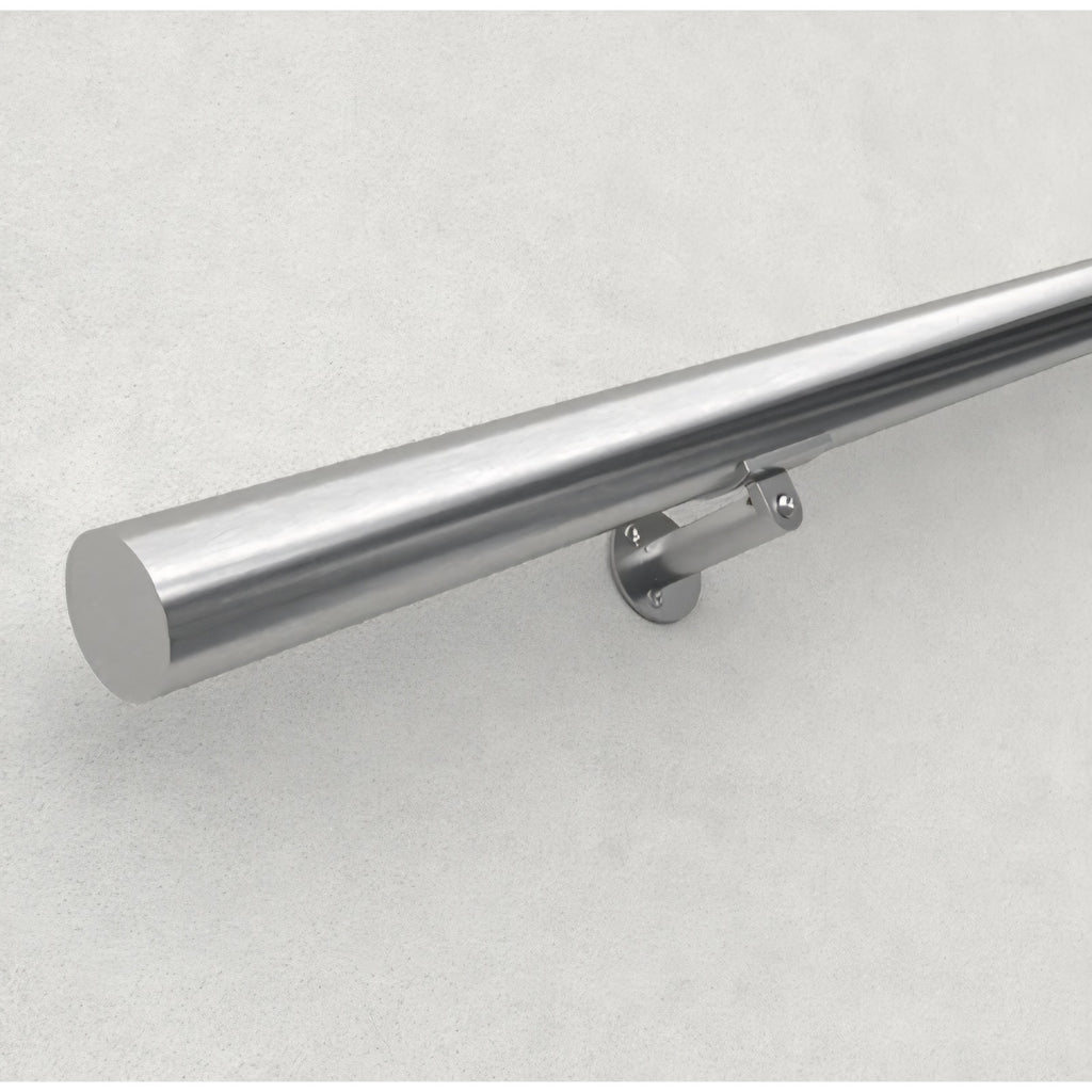 Muzata 5Ft Pre-drilled Stair Handrail 2" OD Round Brushed Wall Mounted Handrail 5 ft