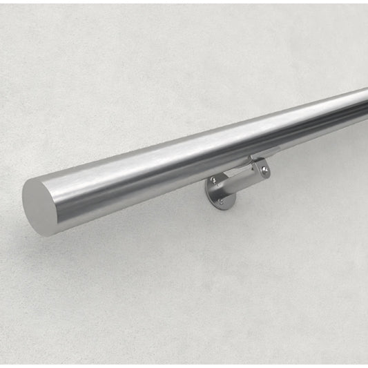 Muzata 5Ft Pre-drilled Stair Handrail 2" OD Round Brushed Wall Mounted Handrail 5 ft