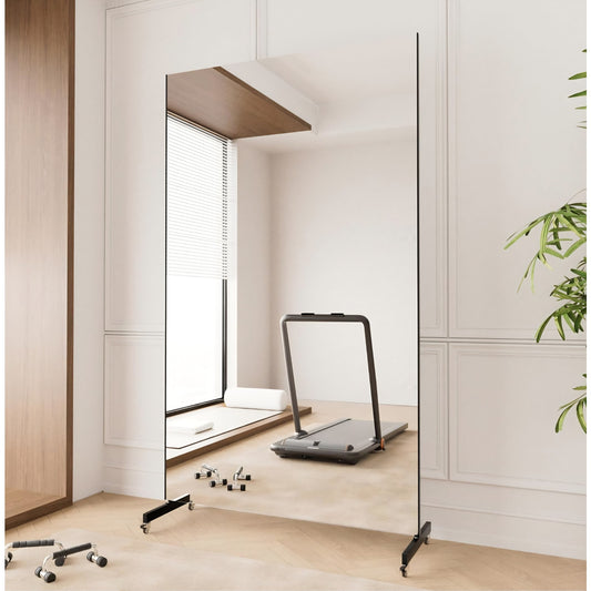 brisafe Home Gym Mirror 360° Swivel on Wheels, 79" X 47" Extra Large Full Body Rolling Mirror