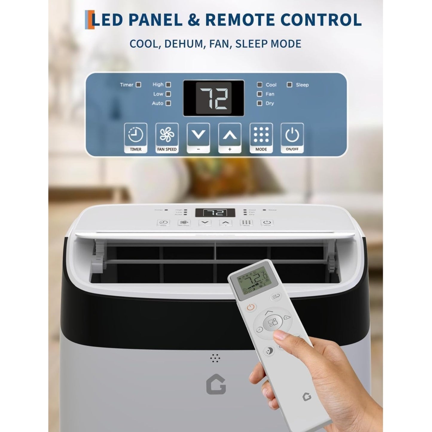 14,000 BTU Portable Air Conditioner - Cools 750 Sq.Ft, 3-in-1 Portable AC (ASHRAE) Dehumidifier Fan, Remote Control Window Kit, Quiet Portable Air Conditioners for Bedroom 48dB for Home, Office