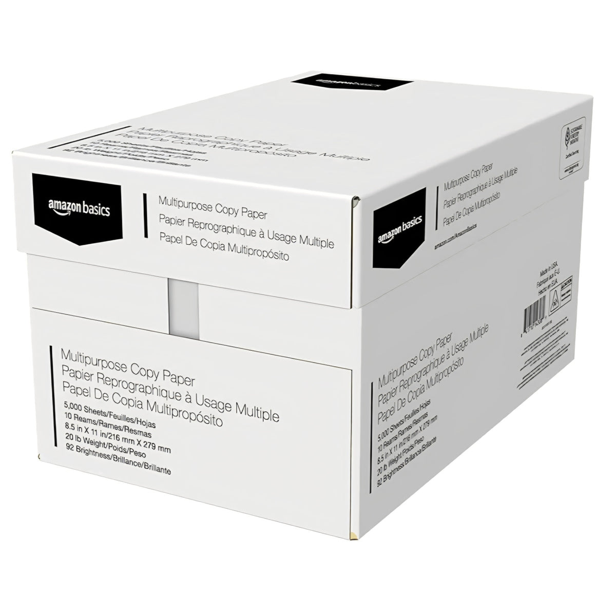 Amazon Basics Multipurpose Copy Printer Paper, 20 lb, 8.5 x 11 Inches, 10 Reams (5,000 Sheets),