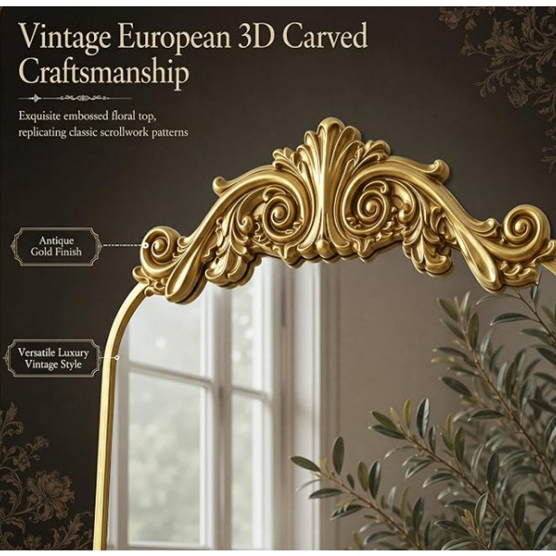 Antok Arched Full Length Mirror, 81"x41" Floor Mirror with Carved, Full Body Mirrors for HomeDecor