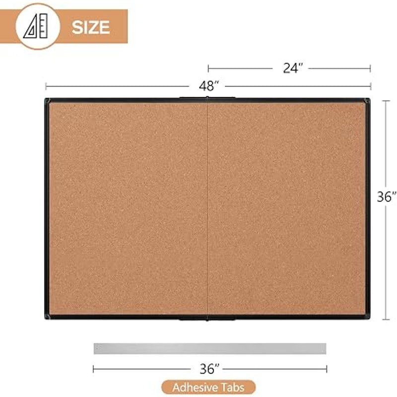Cork Board Bulletin 36x48, Foldable Notice, for Wall, Black Al Framed 4x3 Corkboard,  36 Push Pins