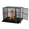 LUCKUP Heavy Duty Dog Cage - with 2 Doors and 4 Wheels