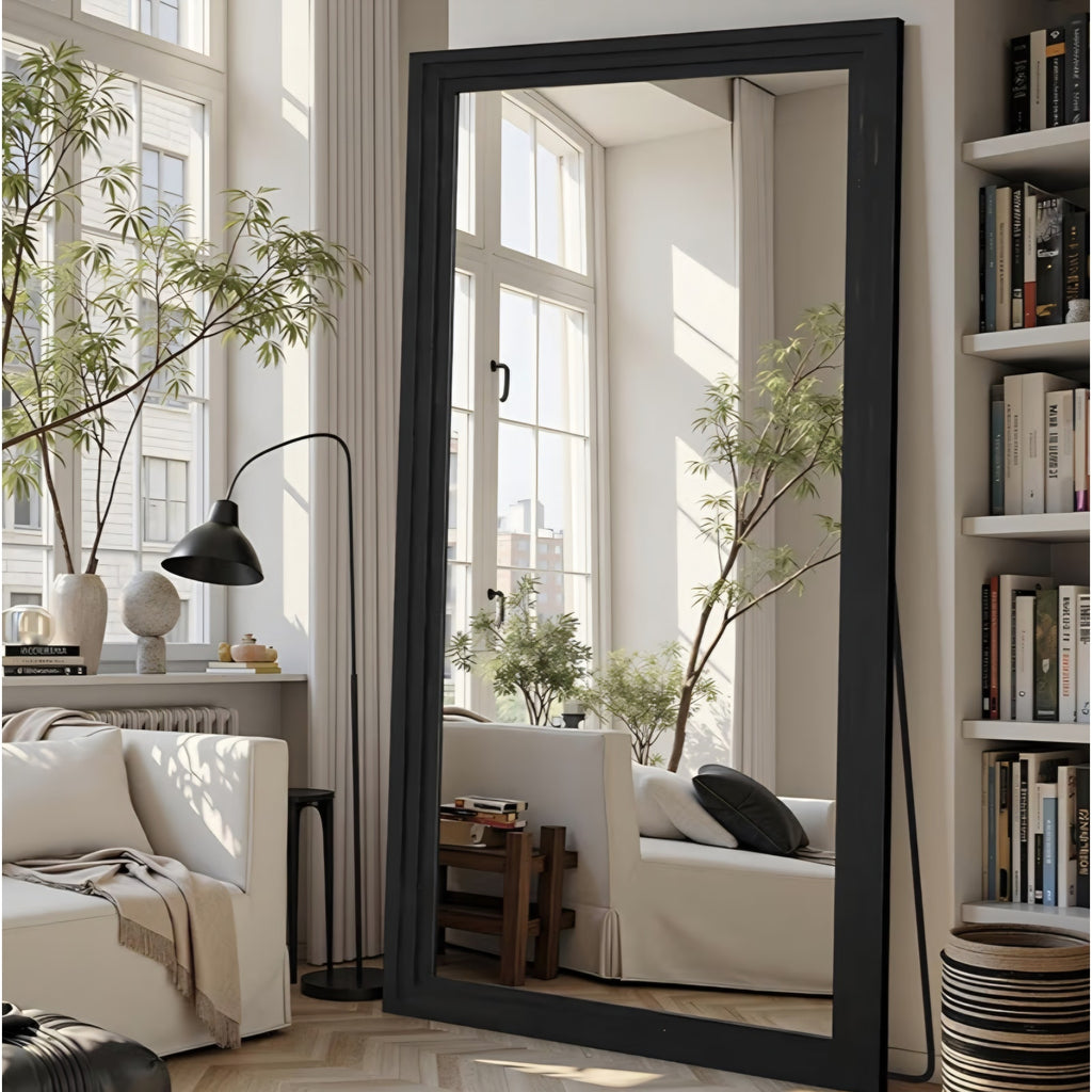 Full Length Mirror, 81"x41" Wooden Mirror Full Length with Stand Wood Floor Mirror