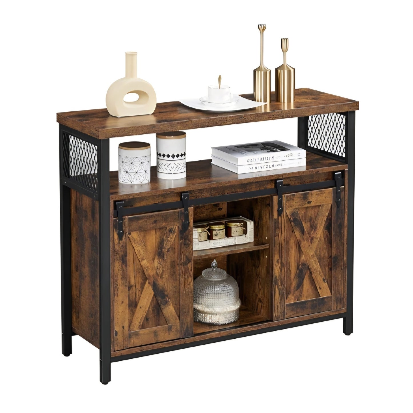 Buffet Cabinet, Coffee Bar Storage Cabinet, Sideboard with 2 Sliding Barn Doors