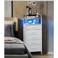 Nightstand 5 Drawer Dresser with Charging Station & LED Lights, Side Table with Fabric Drawers