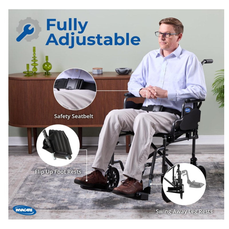 Invacare Transport Wheelchair for Adults Compact Lightweight Wheel Chair with Foldable Backrest
