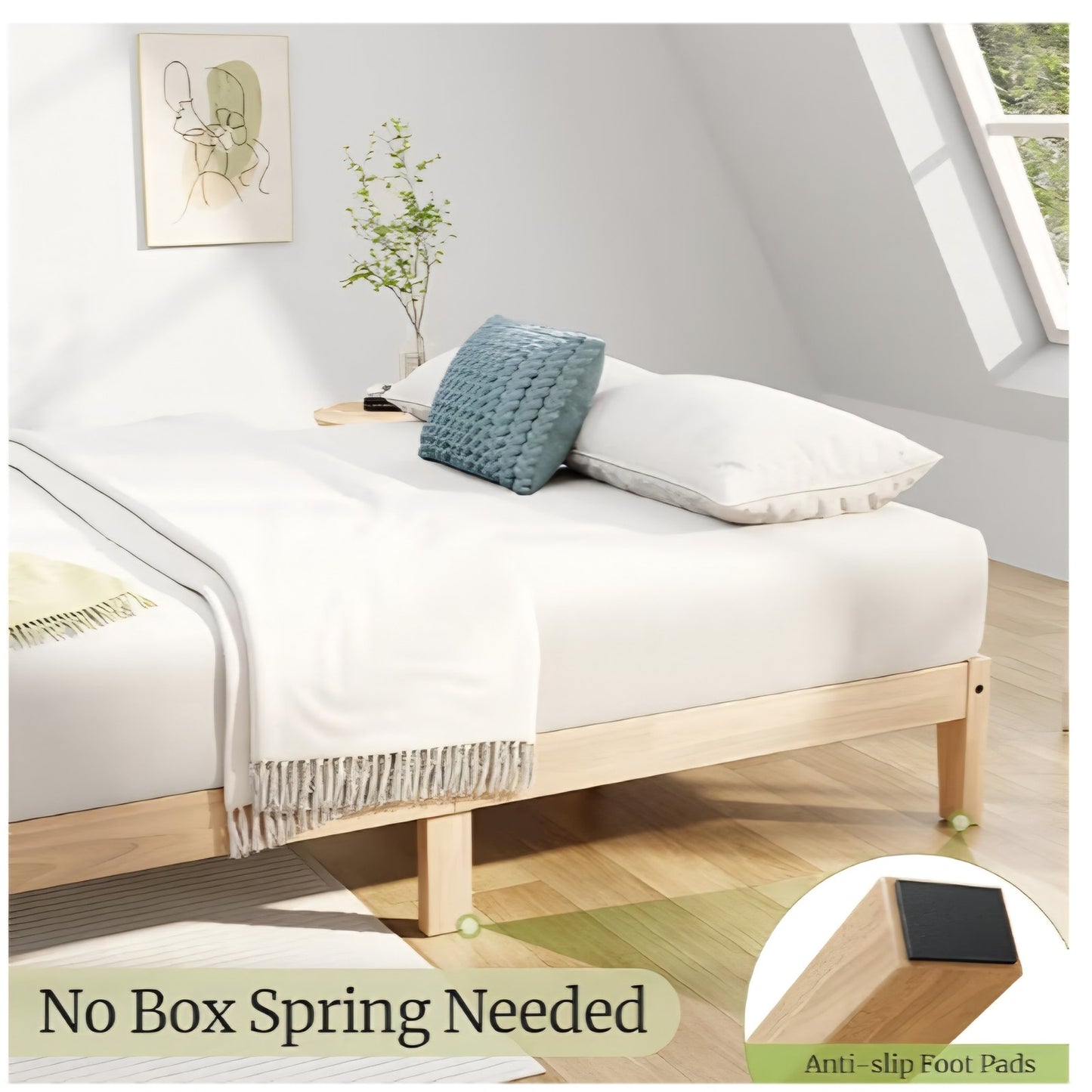 Queen Bed Frame, 12 Inch Solid Wood Platform Bed with Wooden Slats