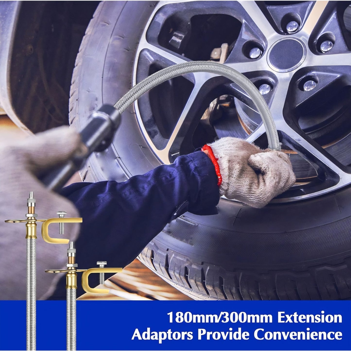 Hotop 4 Pieces Valve Stem Extension Stainless Steel Braided Extenders, 6 Pieces