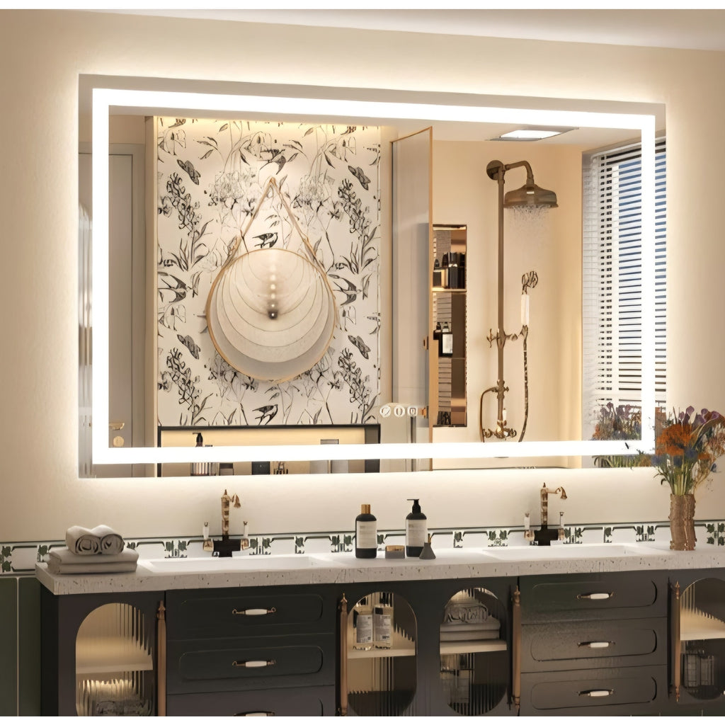 60x 40 Inch Lighted Bathroom Mirror for Wall, LED Illuminated Vanity Mirror with Lights, Dimmable