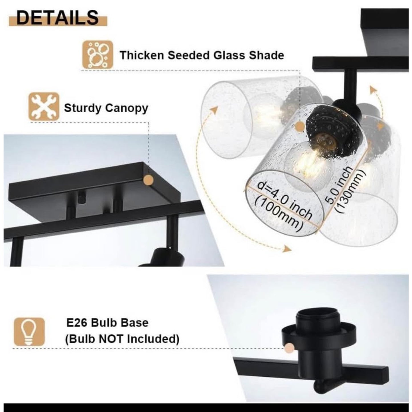 Yaohong 3 Light Track Lighting Kit Track Light Fixtures Rotatable Bathroom Ceiling Light Black Adjus