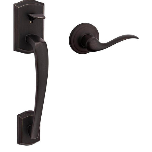 Kwikset Prescott Front Door Handle No Lock, Entry Handleset Exterior with Interior Reversible Handed