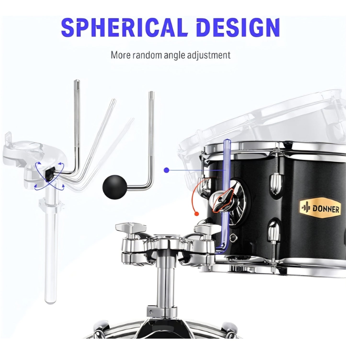 Donner Drum Set Adult with Practice Mute Pad,5-Piece 22 inch Full Size Acoustic Drum Kit, Black